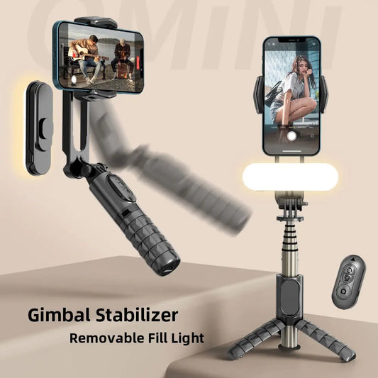 Z Handheld Gimbal Stabilizer Mini Selfie Stick Tripod with Removable Fill Light